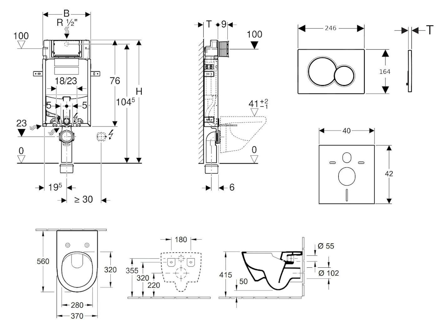 Geberit Kombifix - Toiletset Met Sigma01 Bedieningsplaat, Glanzend Chroom + Villeroy Boch Hangend Toilet En Wc Bril, DirectFlush, SoftClose, CeramicPlus 110.302.00.5 NI2 4 Geberit Kombifix - Toiletset Met Sigma01 Bedieningsplaat, Glanzend Chroom + Villeroy Boch Hangend Toilet En Wc Bril, DirectFlush, SoftClose, CeramicPlus 110.302.00.5 NI2 - Afbeelding 2