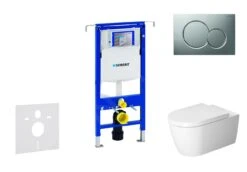 Geberit Duofix - Toiletset Met Sigma01 Bedieningsplaat, Mat Chroom + Duravit ME By Starck Hangend Toilet En Wc Bril, Rimless, SoftClose 111.355.00.5 NM3