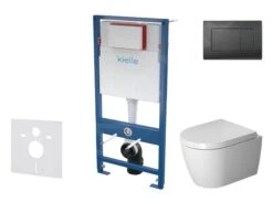 Kielle Genesis - Voorwand Montageset, ME By Starck Toilet En Softclose Toiletbril, Gemini III Bedieningspaneel, Mat Zwart SANI11AP5100