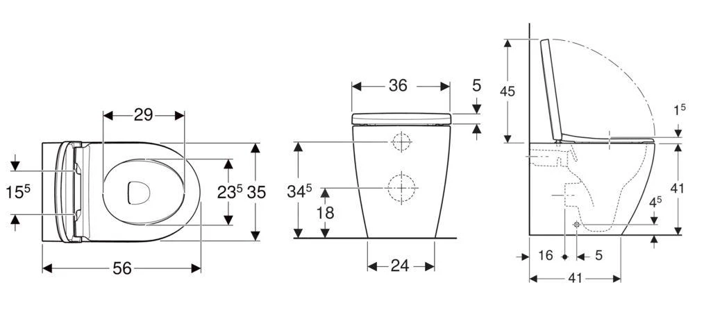 Geberit ICon - Staand Toilet Met SoftClose Wc-zitting, Horizontale Afvoer, Rimfree, Wit 502.383.JT.1 4 Geberit ICon - Staand Toilet Met SoftClose Wc-zitting, Horizontale Afvoer, Rimfree, Wit 502.383.JT.1 - Afbeelding 2