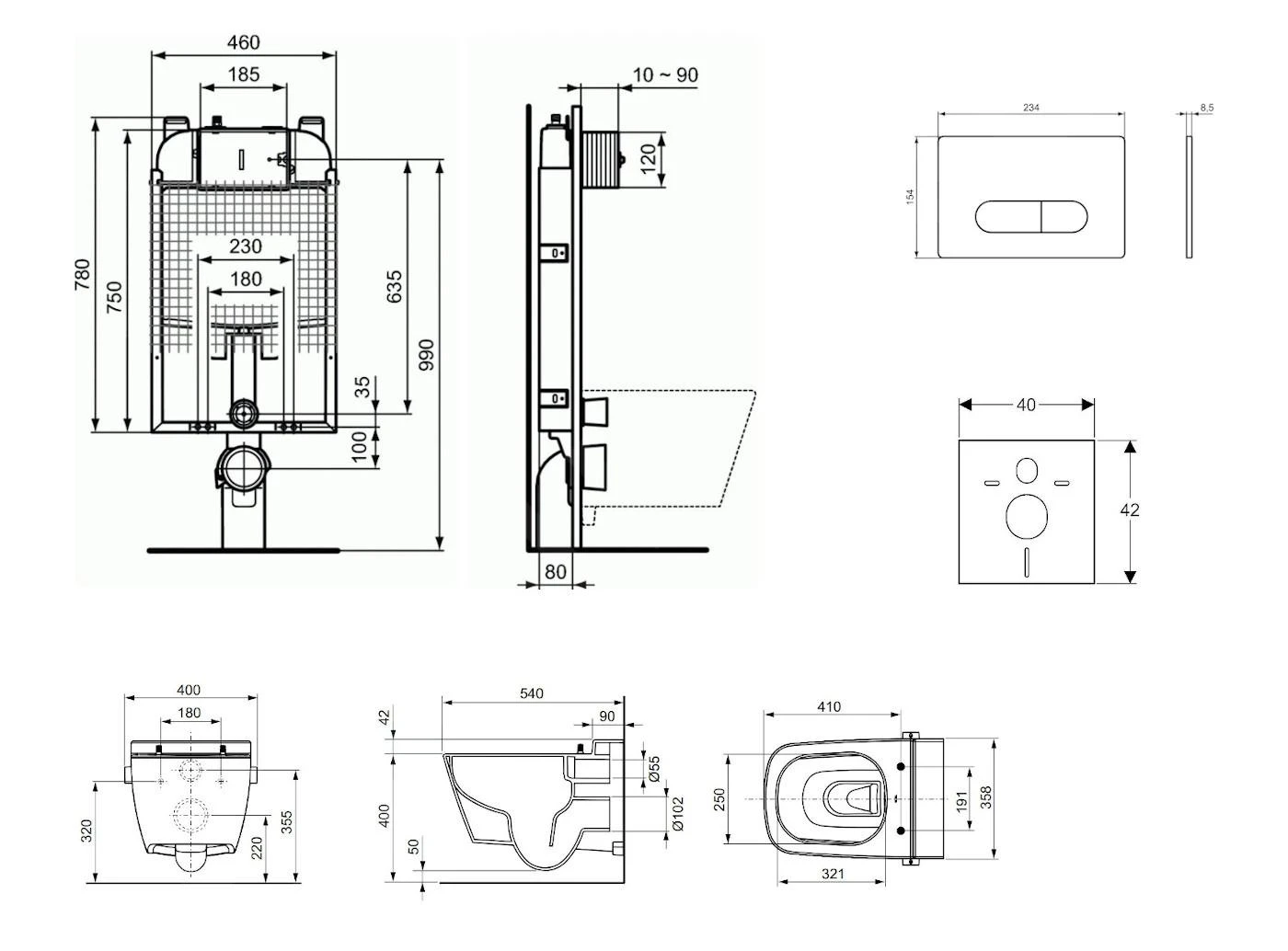 Ideal Standard ProSys - Toiletset- Inbouwreservoir, Douche-WC, WC-zitting TECEone, Oleas M1 Bedieningsplaat, Rimless, SoftClose, Wit ProSys80M SP130 4 Ideal Standard ProSys - Toiletset- Inbouwreservoir, Douche-WC, WC-zitting TECEone, Oleas M1 Bedieningsplaat, Rimless, SoftClose, Wit ProSys80M SP130 - Afbeelding 2