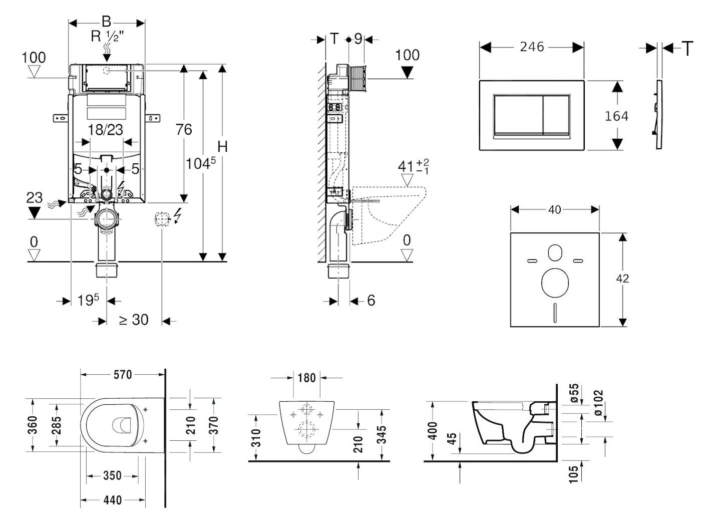 Geberit Kombifix - Toiletset Met Sigma30 Bedieningsplaat, Wit/glanzend Chroom + Duravit ME By Starck Hangend Toilet En Wc Bril, Rimless, SoftClose 110.302.00.5 NM5 4 Geberit Kombifix - Toiletset Met Sigma30 Bedieningsplaat, Wit/glanzend Chroom + Duravit ME By Starck Hangend Toilet En Wc Bril, Rimless, SoftClose 110.302.00.5 NM5 - Afbeelding 2