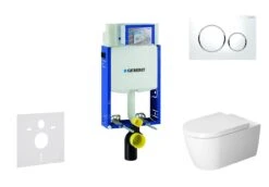 Geberit Kombifix - Toiletset Met Sigma20 Bedieningsplaat, Wit/glanzend Chroom + Duravit ME By Starck Hangend Toilet En Wc Bril, Rimless, SoftClose 110.302.00.5 NM4