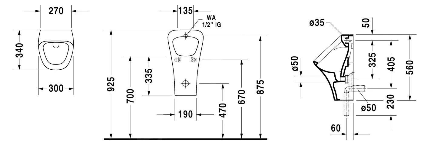 Duravit DuraStyle - Urinoir, Met Achterinlaat, Rimless, Met HygieneGlaze, Alpine Wit 2804302000 4 Duravit DuraStyle - Urinoir, Met Achterinlaat, Rimless, Met HygieneGlaze, Alpine Wit 2804302000 - Afbeelding 2