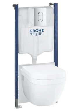 Grohe Solido - Toiletset Met Hangend Toilet + Softclose Wc Bril, Rimless, Arena Cosmopolitan Drukknop, Chroom 39700000