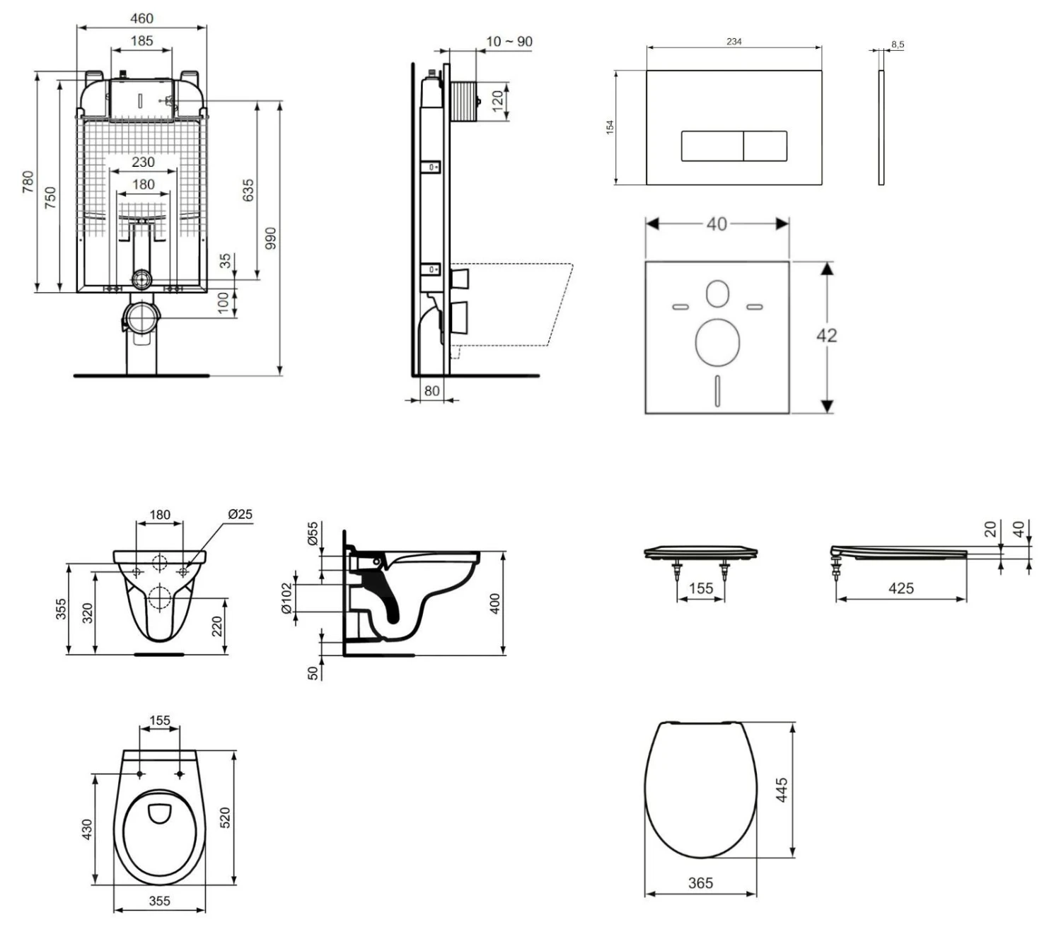 Ideal Standard ProSys - Toiletset - Inbouwreservoir, Closet Alpha Met WC-zitting, Oleas M2 Bedieningsplaat, SoftClose, Chroom ProSys80M SP111 4 Ideal Standard ProSys - Toiletset - Inbouwreservoir, Closet Alpha Met WC-zitting, Oleas M2 Bedieningsplaat, SoftClose, Chroom ProSys80M SP111 - Afbeelding 2
