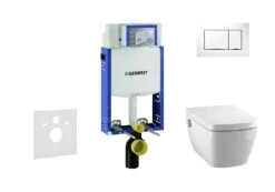 Geberit Kombifix - Inbouwreservoir Voor Hangend Toilet Met SIGMA30 Bedieningsknop, Wit/glanzend Chroom + Tece One - Hangend Douche-wc En Wc-bril, Rimless, SoftClose 110.302.00.5 NT5