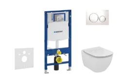 Geberit Duofix - Inbouwreservoir Voor Hangend Toilet Met SIGMA20 Bedieningsknop, Wit/glanzend Chroom + Ideal Standard Tesi - Hangend Toilet En Wc-bril 111.300.00.5 NF4