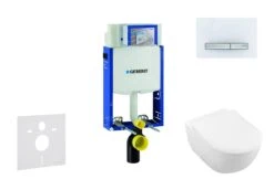 Geberit Kombifix - Toiletset Met Sigma50 Bedieningsplaat, Alpine Wit + Villeroy Boch Hangend Toilet En Wc Bril, DirectFlush, SoftClose, CeramicPlus 110.302.00.5 NI8