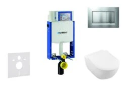 Geberit Kombifix - Toiletset Met Sigma30 Bedieningsplaat, Mat Chroom/chroom + Villeroy Boch Hangend Toilet En Wc Bril, SoftClose, DirectFlush, CeramicPlus 110.302.00.5 NI7
