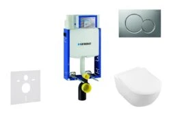 Geberit Kombifix - Toiletset Met Sigma01 Bedieningsplaat, Mat Chroom + Villeroy Boch Hangend Toilet En Wc Bril, SoftClose, DirectFlush, CeramicPlus 110.302.00.5 NI3