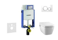 Geberit Kombifix - Inbouwreservoir Voor Hangend Toilet Met SIGMA20 Bedieningsknop, Wit/glanzend Chroom + Tece One - Hangend Douche-wc En Wc-bril, Rimless, SoftClose 110.302.00.5 NT4