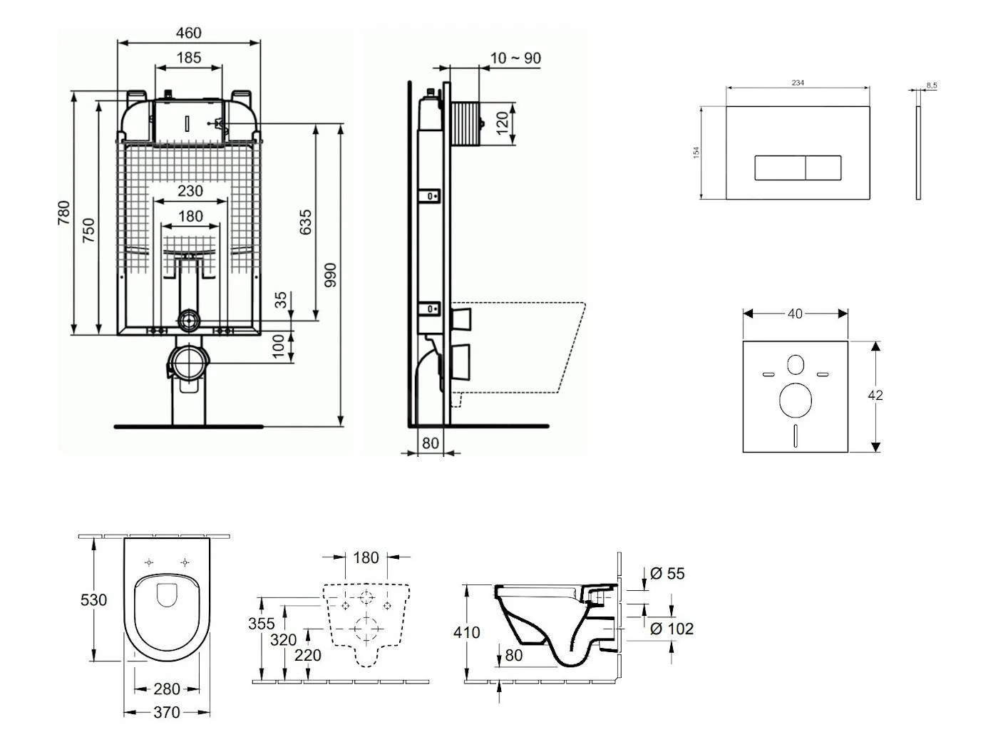 Ideal Standard ProSys - Toiletset- Inbouwreservoir, Closet, WC-zitting Architectura, Oleas M2 Bedieningsplaat, DirectFlush, SoftClose, CeramicPlus, Chroom ProSys80M SP117 4 Ideal Standard ProSys - Toiletset- Inbouwreservoir, Closet, WC-zitting Architectura, Oleas M2 Bedieningsplaat, DirectFlush, SoftClose, CeramicPlus, Chroom ProSys80M SP117 - Afbeelding 2