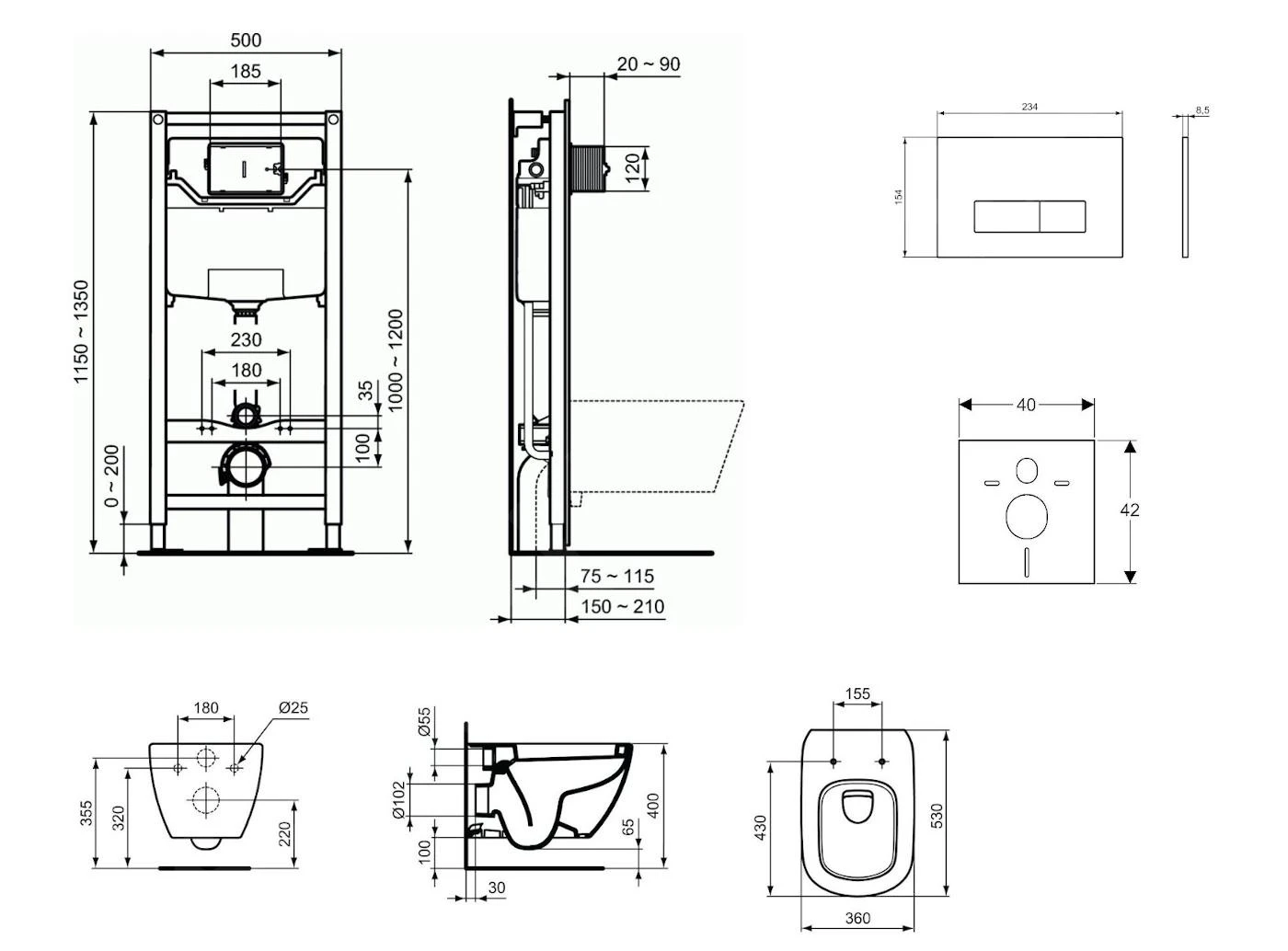 Ideal Standard ProSys - Toiletset- Inbouwreservoir, Closet, WC-zitting Tesi, Oleas M2 Bedieningsplaat, Chroom ProSys120M SP15 4 Ideal Standard ProSys - Toiletset- Inbouwreservoir, Closet, WC-zitting Tesi, Oleas M2 Bedieningsplaat, Chroom ProSys120M SP15 - Afbeelding 2