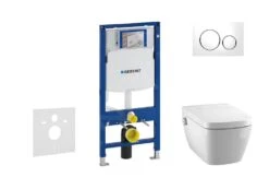 Geberit Duofix - Inbouwreservoir Voor Hangend Toilet Met SIGMA20 Bedieningsknop, Wit/glanzend Chroom + Tece One - Hangend Douche-wc En Wc-bril, Rimless, SoftClose 111.300.00.5 NT4