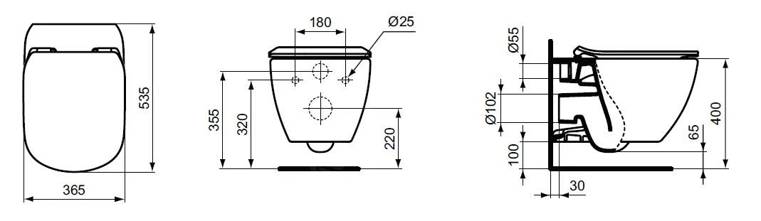 Ideal Standard Tesi - Hangend Toilet Met Wc Bril, AquaBlade, Wit T354701 4 Ideal Standard Tesi - Hangend Toilet Met Wc Bril, AquaBlade, Wit T354701 - Afbeelding 2
