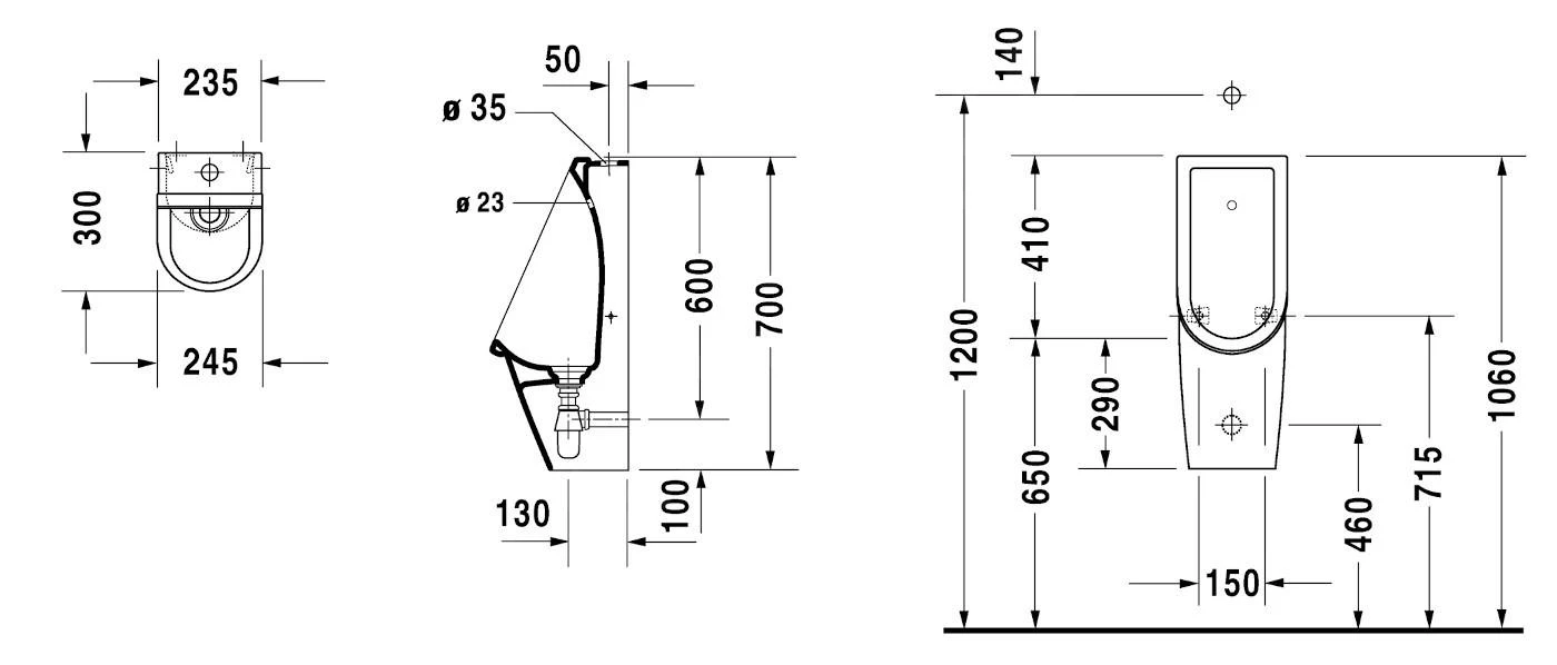 Duravit Starck 3 - Urinoir, Bovenste Waterinlaat, Rimless, Met HygieneGlaze, Alpine Wit 0826252000 4 Duravit Starck 3 - Urinoir, Bovenste Waterinlaat, Rimless, Met HygieneGlaze, Alpine Wit 0826252000 - Afbeelding 2