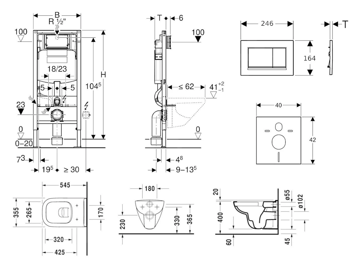 Geberit Duofix - Toiletset Met Sigma30 Bedieningsplaat, Wit/glanzend Chroom + Duravit ME By Starck Hangend Toilet En Wc Bril, Rimless, SoftClose 111.300.00.5 NM5 4 Geberit Duofix - Toiletset Met Sigma30 Bedieningsplaat, Wit/glanzend Chroom + Duravit ME By Starck Hangend Toilet En Wc Bril, Rimless, SoftClose 111.300.00.5 NM5 - Afbeelding 2
