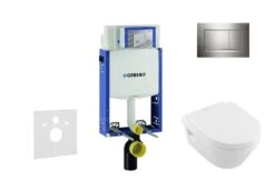 Geberit Kombifix - Inbouwreservoir Voor Hangend Toilet Met SIGMA30 Bedieningsknop, Glanzend Chroom/mat Chroom + Villeroy Boch - Hangend Toilet En Wc-bril, DirectFlush, SoftClose, CeramicPlus 110.302.00.5 NB6