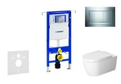 Geberit Duofix - Toiletset Met Sigma30 Bedieningsplaat, Glanzend Chroom/chroom Mat + Duravit ME By Starck Hangend Toilet En Wc Bril, Rimless, SoftClose 111.355.00.5 NM6