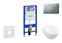 Geberit Duofix - Toiletset Met Sigma01 Bedieningsplaat, Mat Chroom + Villeroy Boch Hangend Toilet En Wc Bril, DirectFlush, SoftClose, CeramicPlus 111.300.00.5 NI3