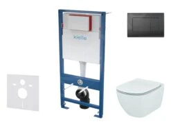 Kielle Genesis - Voorwand Montageset, Tesi Toilet En Softclose Toiletbril, Aquablade, Gemini III Bedieningsplaat, Mat Zwart SANI11AD5100