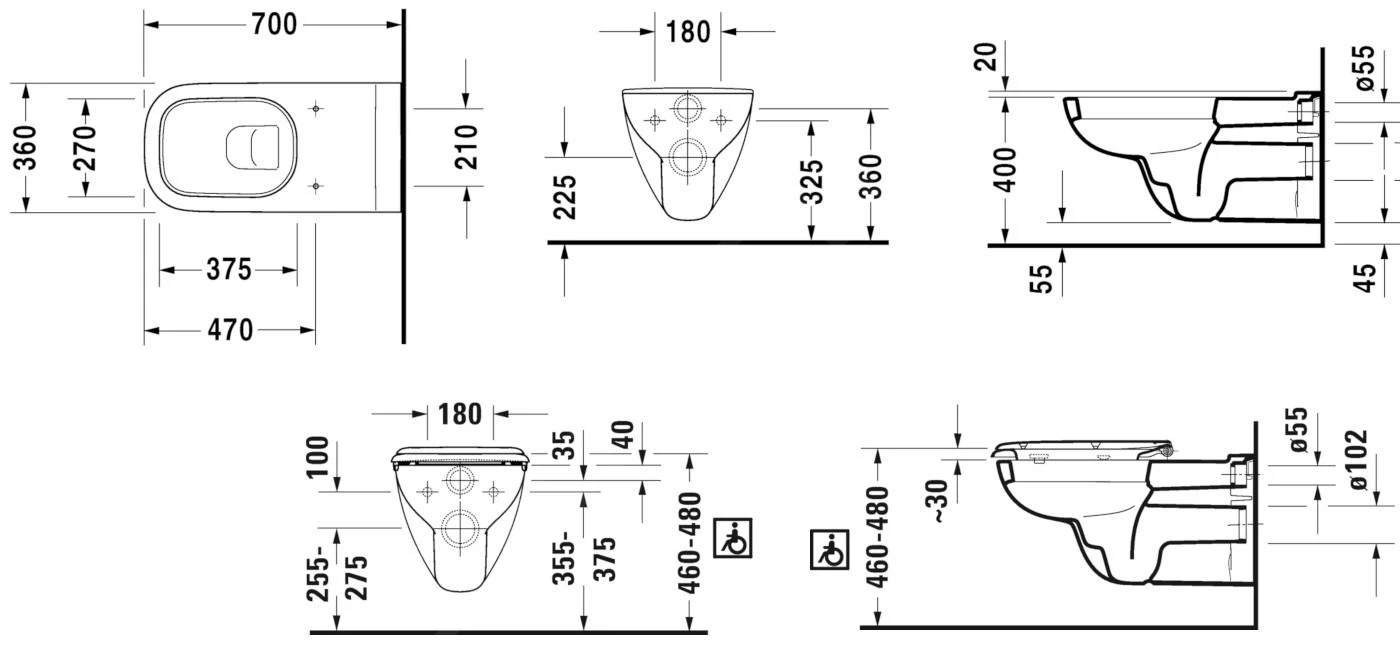 Duravit D-Code - Wandcloset Voor Gehandicapten, Met HygieneGlaze, Alpine Wit 22280920002 4 Duravit D-Code - Wandcloset Voor Gehandicapten, Met HygieneGlaze, Alpine Wit 22280920002 - Afbeelding 2