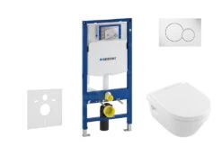 Geberit Duofix - Inbouwreservoir Voor Hangend Toilet Met SIGMA01 Bedieningsknop, Alpine Wit + Villeroy Boch - Hangend Toilet En Wc-bril, DirectFlush, SoftClose, CeramicPlus 111.300.00.5 NB1