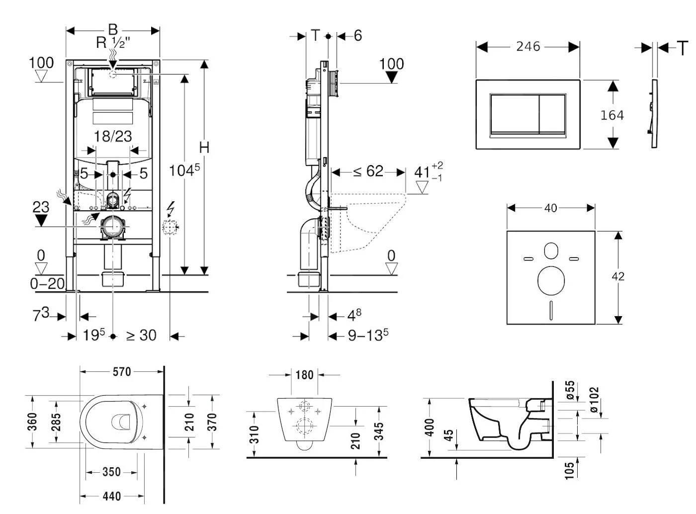 Geberit Duofix - Toiletset Met Sigma30 Bedieningsplaat, Mat Chroom/chroom + Duravit ME By Starck Hangend Toilet En Wc Bril, Rimless, SoftClose 111.300.00.5 NM7 4 Geberit Duofix - Toiletset Met Sigma30 Bedieningsplaat, Mat Chroom/chroom + Duravit ME By Starck Hangend Toilet En Wc Bril, Rimless, SoftClose 111.300.00.5 NM7 - Afbeelding 2