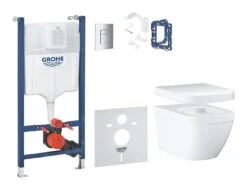 Grohe Solido - Toiletset, Hangtoilet Euro Ceramic En Softclose Toiletzitting, Bedieningsknop Skate Cosmopolitan, Chroom/wit 39889000