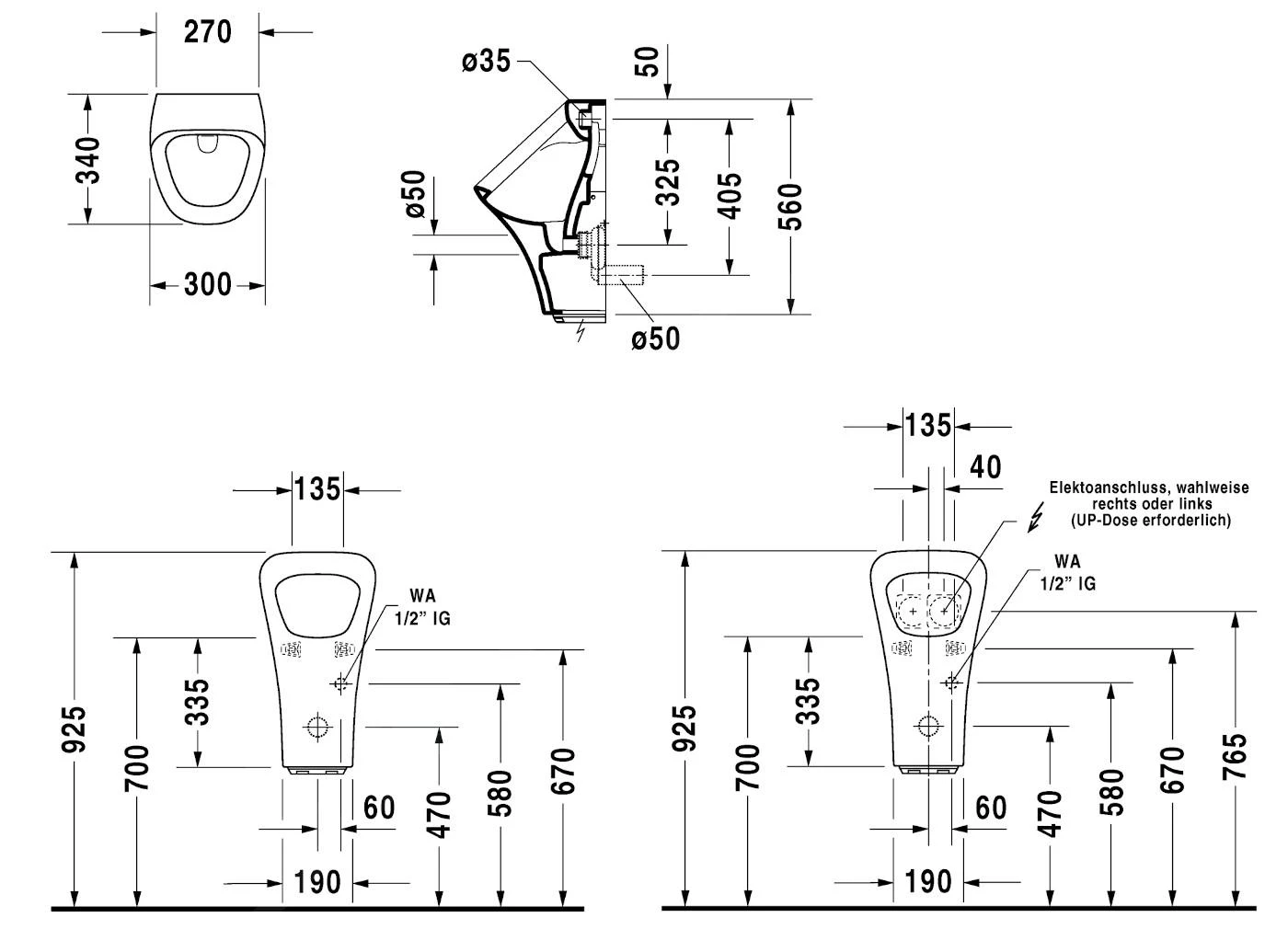 Duravit DuraStyle - Urinoir, Elektrische Bediening, Afval Achteraan, Met WonderGliss, Wit 28043100001 4 Duravit DuraStyle - Urinoir, Elektrische Bediening, Afval Achteraan, Met WonderGliss, Wit 28043100001 - Afbeelding 2