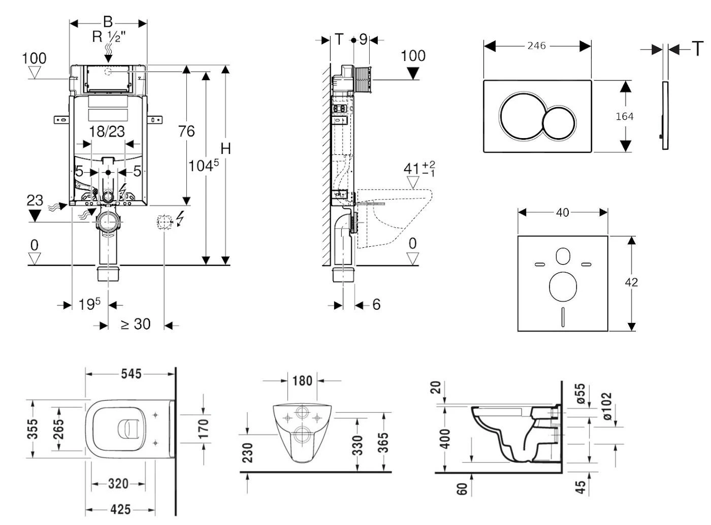 Geberit Kombifix - Toiletset Met Sigma01 Bedieningsplaat, Glanzend Chroom + Duravit ME By Starck Hangend Toilet En Wc Bril, Rimless, SoftClose 110.302.00.5 NM2 4 Geberit Kombifix - Toiletset Met Sigma01 Bedieningsplaat, Glanzend Chroom + Duravit ME By Starck Hangend Toilet En Wc Bril, Rimless, SoftClose 110.302.00.5 NM2 - Afbeelding 2