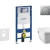 Geberit Duofix - Inbouwreservoir Voor Hangend Toilet Met SIGMA01 Bedieningsknop, Mat Chroom + Tece One - Hangend Douche-wc En Wc-bril, Rimless, SoftClose 111.300.00.5 NT3
