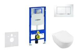 Geberit Duofix - Toiletset Met Sigma30 Bedieningsplaat, Wit/glanzend Chroom + Villeroy Boch Hangend Toilet En Wc Bril, DirectFlush, SoftClose, CeramicPlus 111.300.00.5 NI5